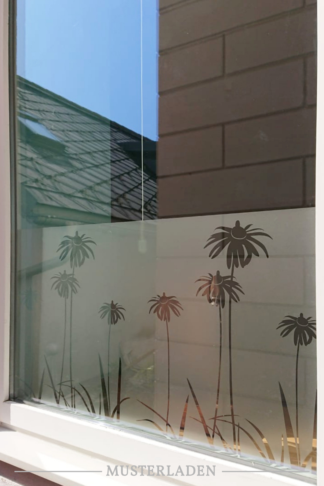 Dekorativer Sichtschutz für Fenster mit Folien, Fensterfolie Blumen- Musterladen