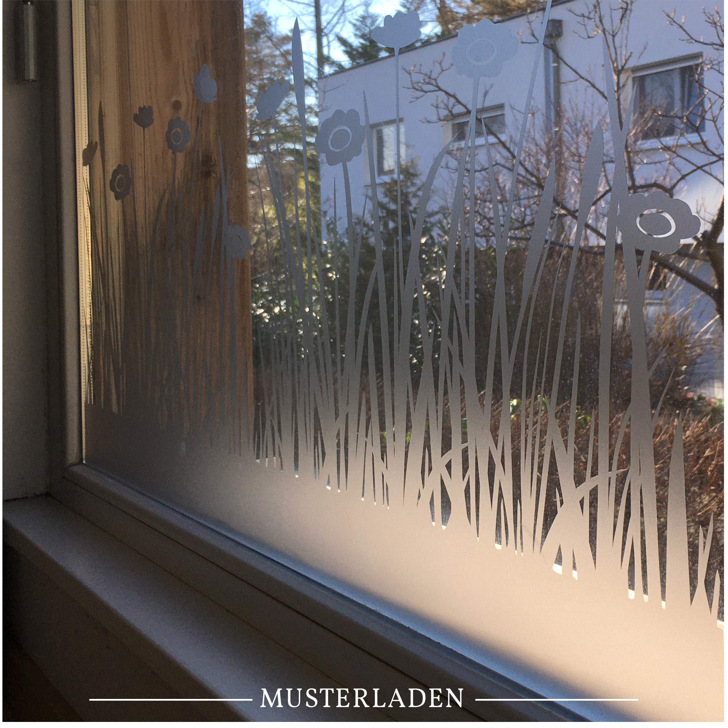 Fensterfolien Sichtschutz etched Wiese mit Blumen Musterladen