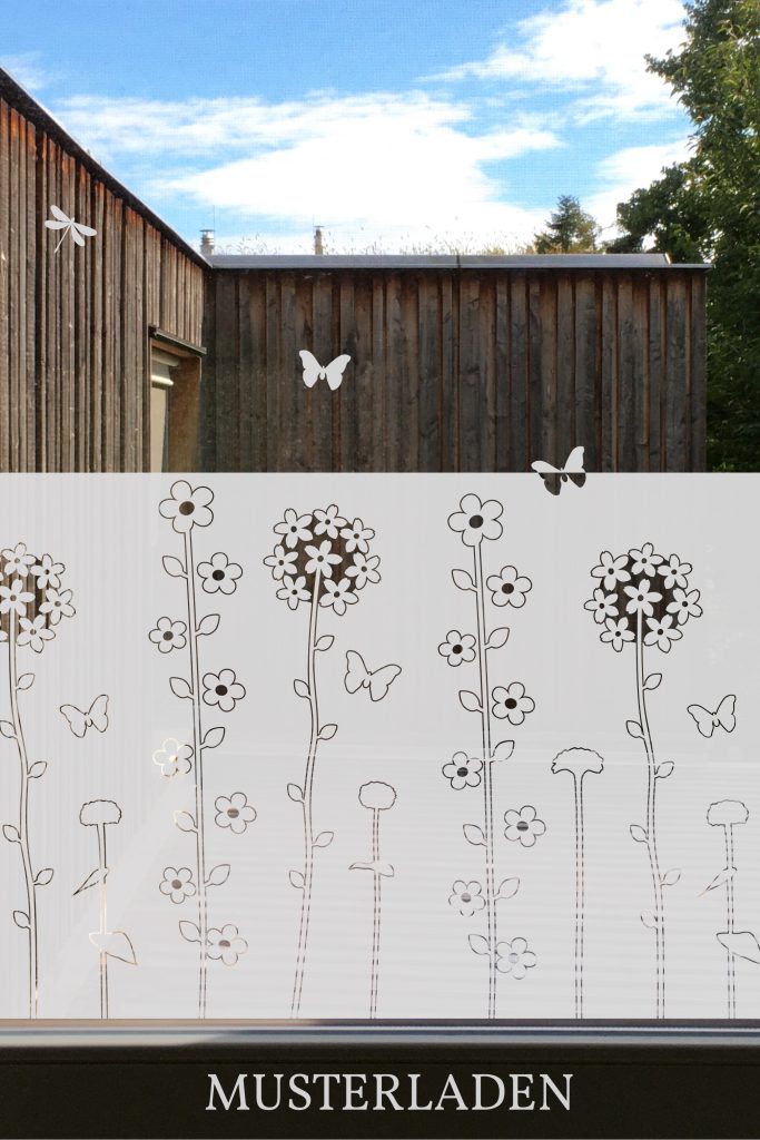 Fensterfolie mit Motiv, Sichtschutzfolie Blumen aus selbstklebender Glasdekorfolie